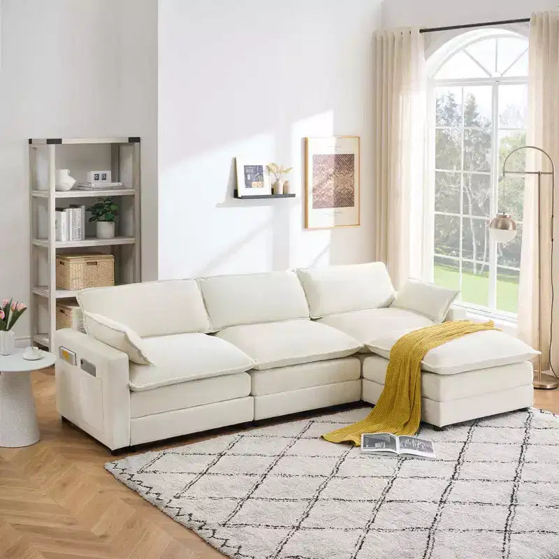 Divano componibile convertibile in velluto a forma di L a 3 posti con chaise longue, divano componibile reversibile a forma di L
