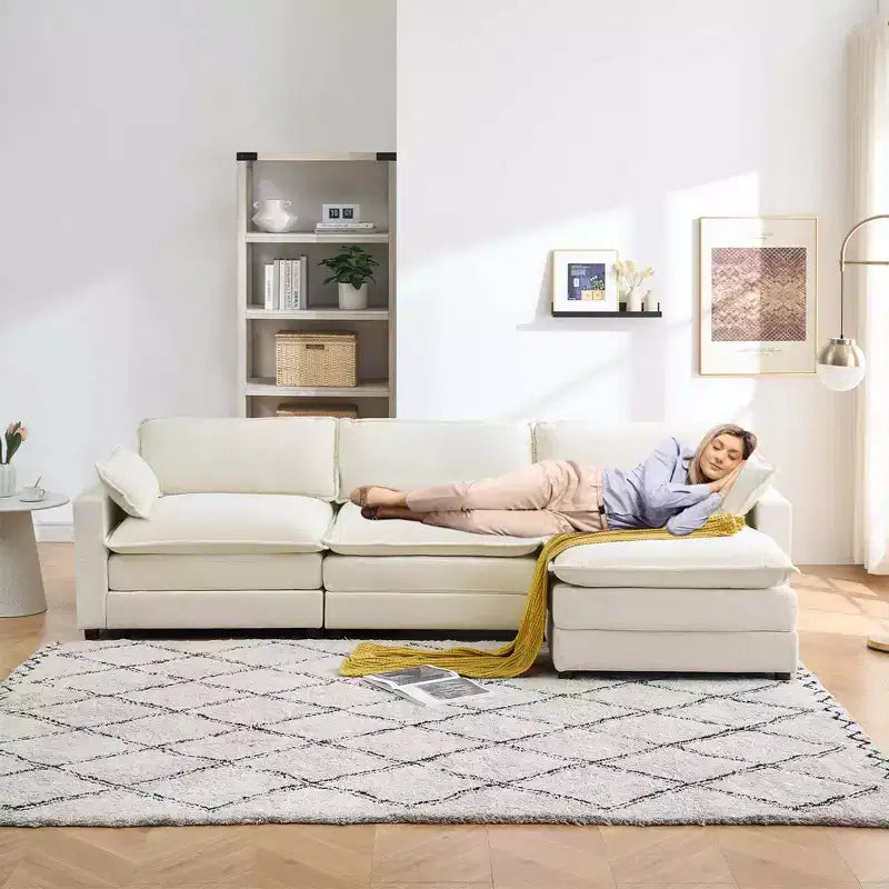 Divano componibile convertibile in velluto a forma di L a 3 posti con chaise longue, divano componibile reversibile a forma di L