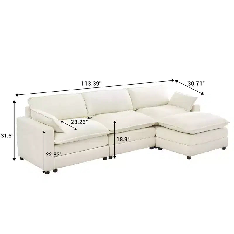 Divano componibile convertibile in velluto a forma di L a 3 posti con chaise longue, divano componibile reversibile a forma di L