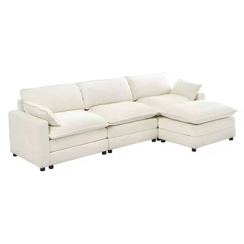 Divano componibile convertibile in velluto a forma di L a 3 posti con chaise longue, divano componibile reversibile a forma di L