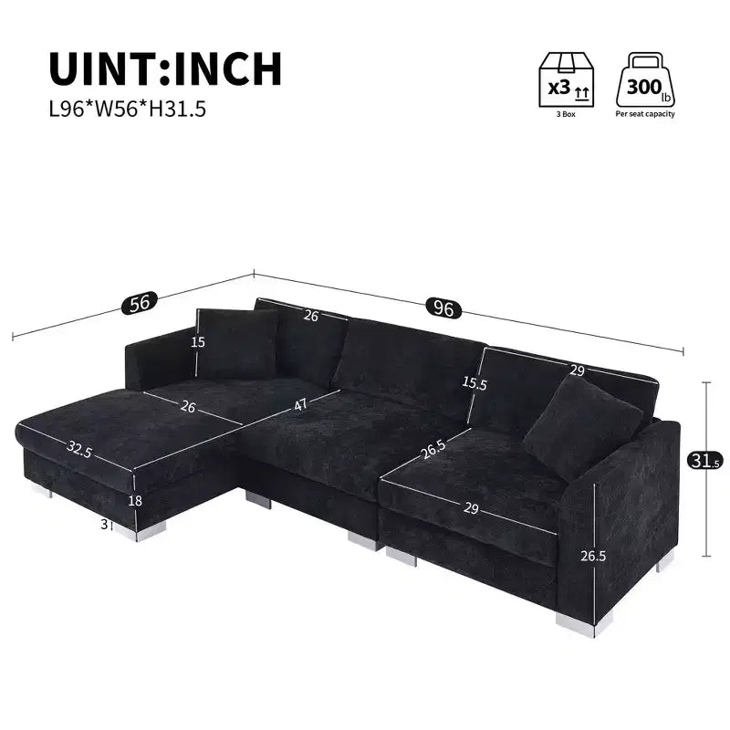 Divano moderno a nuvola a L: divano di lusso in ciniglia a 4 posti con chaise longue oversize, 2 cuscini inclusi - Ideale per soggiorno, appartamento, ufficio