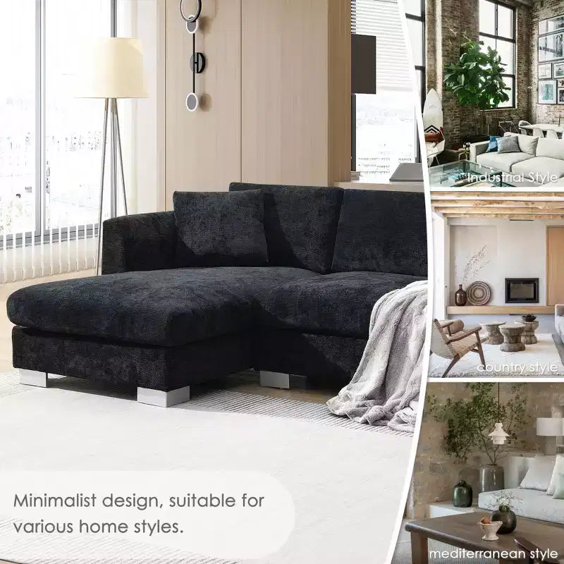 Divano moderno a nuvola a L: divano di lusso in ciniglia a 4 posti con chaise longue oversize, 2 cuscini inclusi - Ideale per soggiorno, appartamento, ufficio