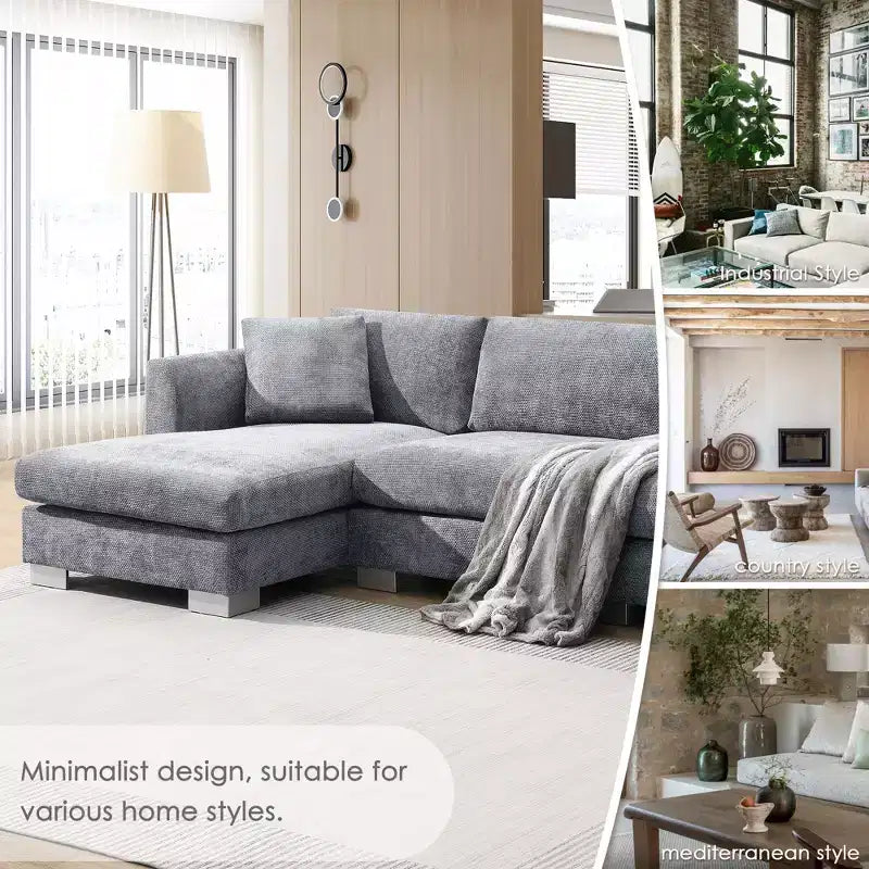 Divano moderno a nuvola a L: divano di lusso in ciniglia a 4 posti con chaise longue oversize, 2 cuscini inclusi - Ideale per soggiorno, appartamento, ufficio