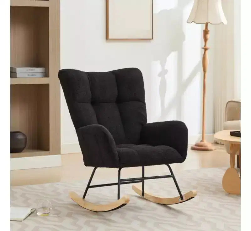 Nursery Rocking Chair, Upholstered Glider Rocker with High Backrest, Accent Reading Chair, Comfy Armchair, Recliner Chair for Bedroom Living Room