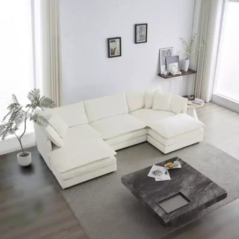 U-Shaped Sectional Sofa with Reversible Footrest, 5-Seater Convertible Corner Couch Accompanied by 2 Ottomans