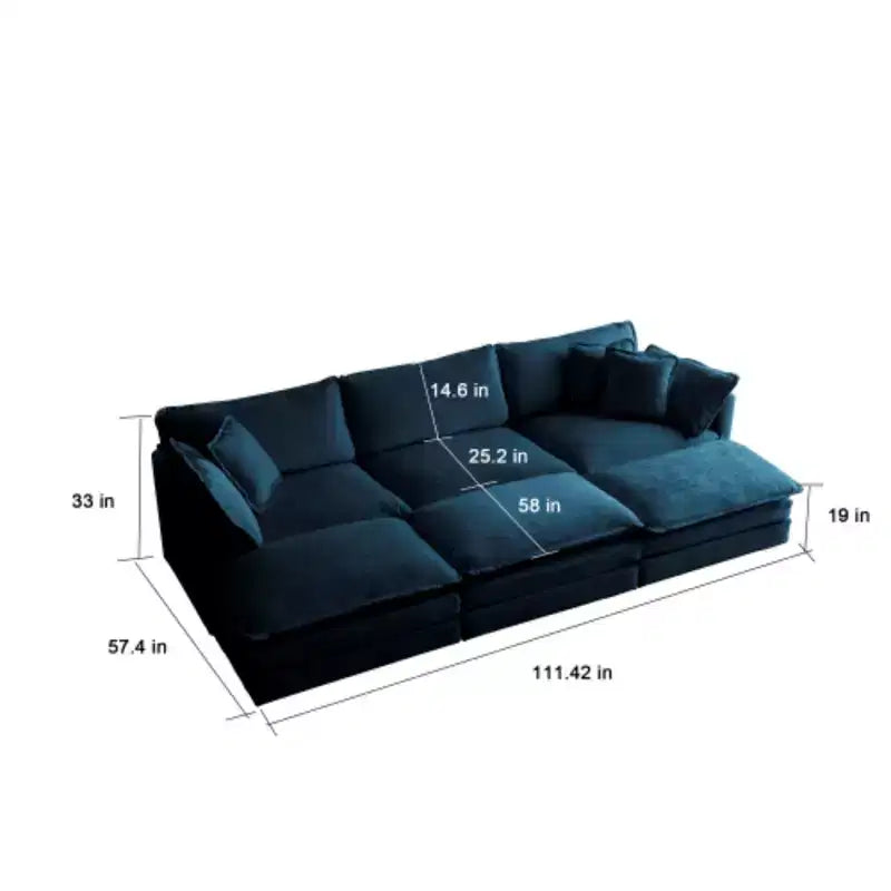 Massimizza il Tuo Comfort: Divano Modulare a U con Seduta Profonda - 6 Posti, 3 Pouf, 5 Cuscini per il Massimo Relax
