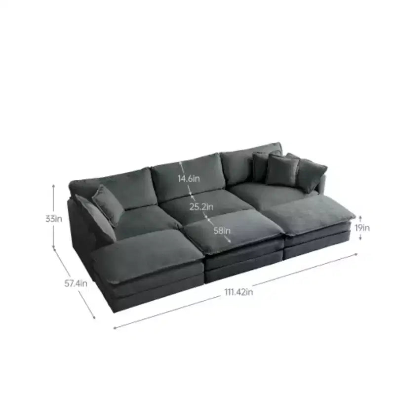 Massimizza il Tuo Comfort: Divano Modulare a U con Seduta Profonda - 6 Posti, 3 Pouf, 5 Cuscini per il Massimo Relax