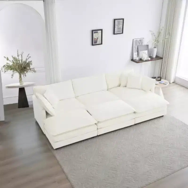 Massimizza il Tuo Comfort: Divano Modulare a U con Seduta Profonda - 6 Posti, 3 Pouf, 5 Cuscini per il Massimo Relax