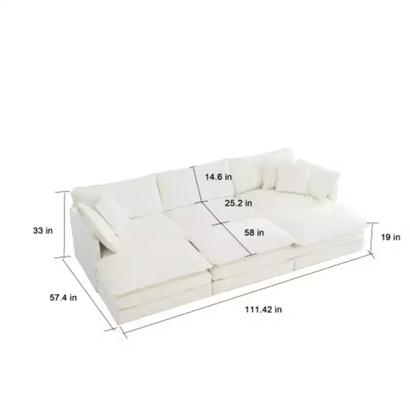 Massimizza il Tuo Comfort: Divano Modulare a U con Seduta Profonda - 6 Posti, 3 Pouf, 5 Cuscini per il Massimo Relax
