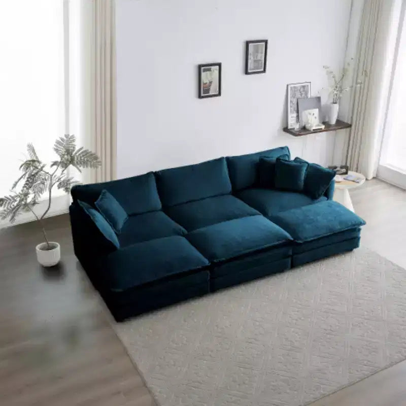 Massimizza il Tuo Comfort: Divano Modulare a U con Seduta Profonda - 6 Posti, 3 Pouf, 5 Cuscini per il Massimo Relax
