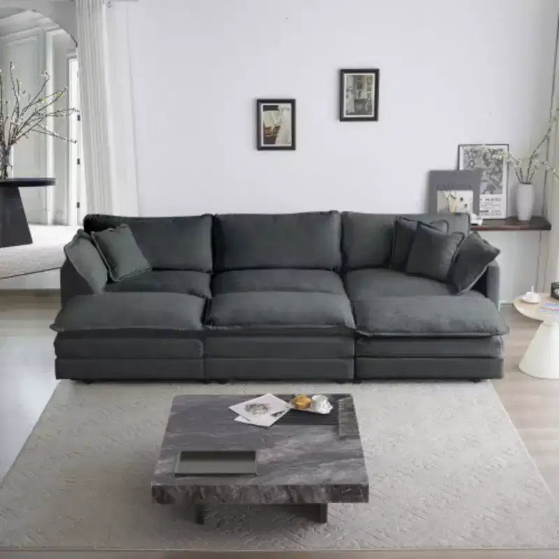 Massimizza il Tuo Comfort: Divano Modulare a U con Seduta Profonda - 6 Posti, 3 Pouf, 5 Cuscini per il Massimo Relax