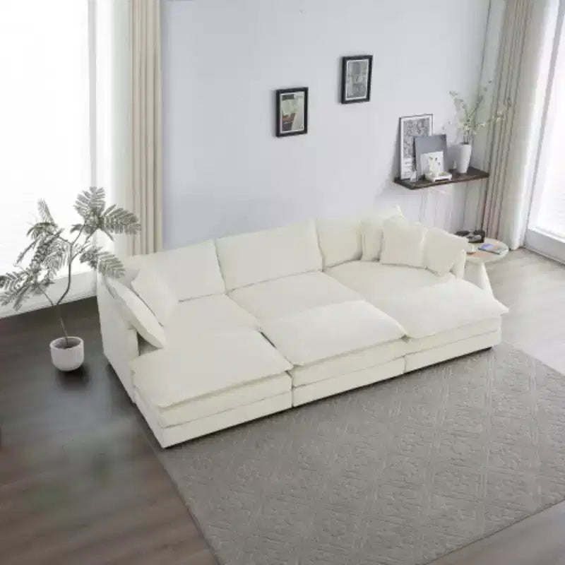 Maximize Your Comfort: Deep Seat U-Shaped Modular Sofa - 6 Seats, 3 Ottomans, 5 Pillows for Ultimate Relaxation