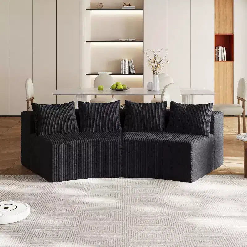 Divano componibile semicircolare simmetrico in velluto a coste con 4 cuscini – Design modulare per camera da letto, soggiorno, ufficio