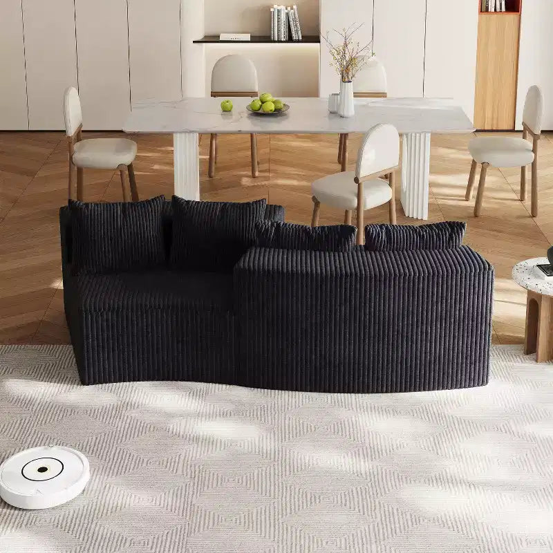 Divano componibile semicircolare simmetrico in velluto a coste con 4 cuscini – Design modulare per camera da letto, soggiorno, ufficio