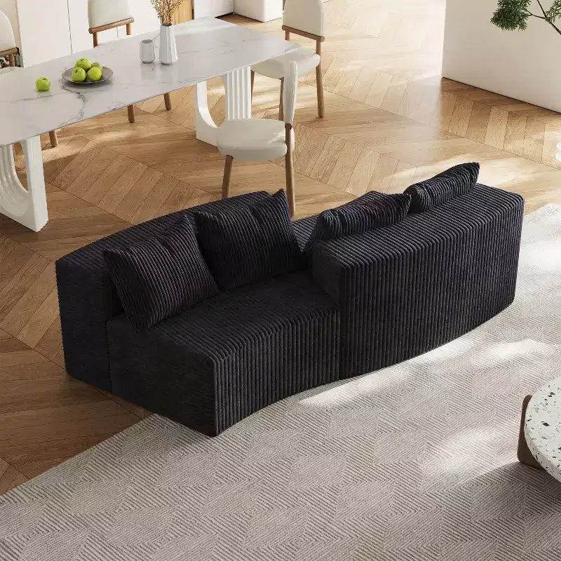 Divano componibile semicircolare simmetrico in velluto a coste con 4 cuscini – Design modulare per camera da letto, soggiorno, ufficio
