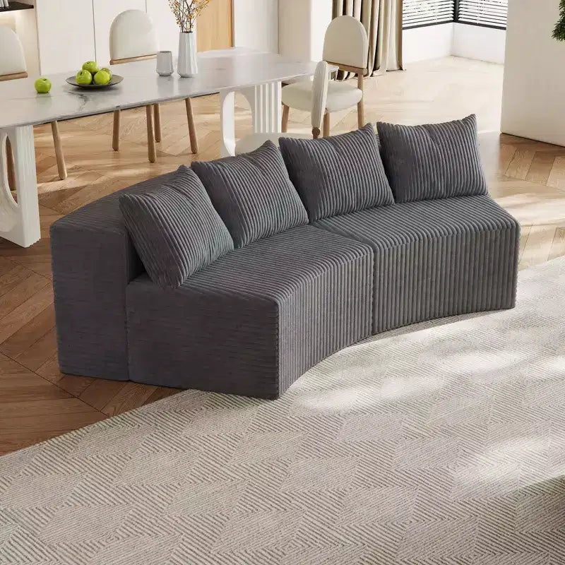 Divano componibile semicircolare simmetrico in velluto a coste con 4 cuscini – Design modulare per camera da letto, soggiorno, ufficio