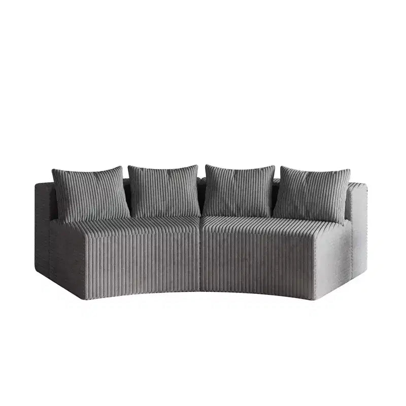 Divano componibile semicircolare simmetrico in velluto a coste con 4 cuscini – Design modulare per camera da letto, soggiorno, ufficio