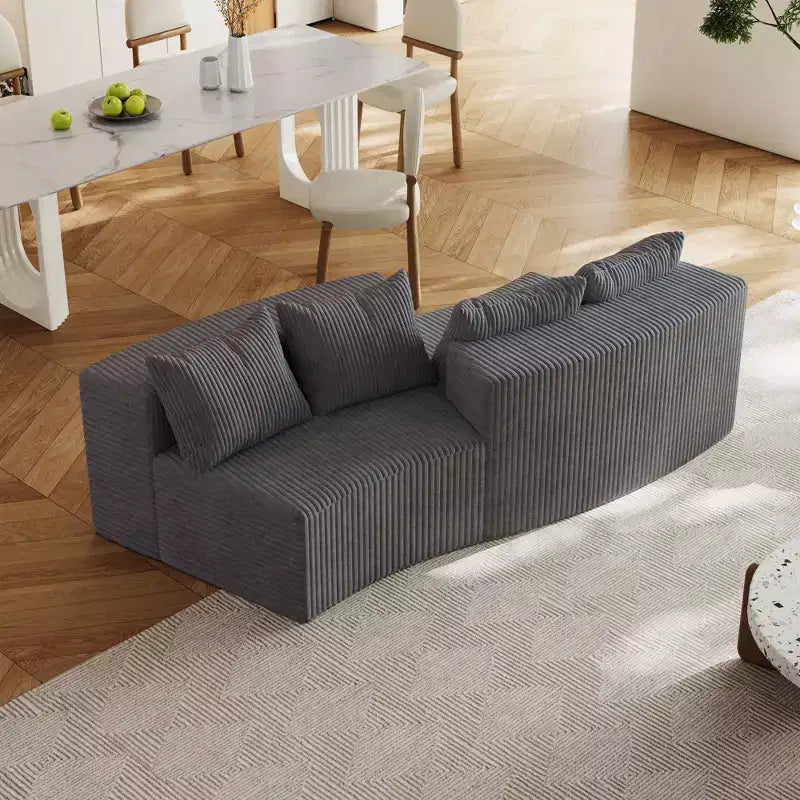 Divano componibile semicircolare simmetrico in velluto a coste con 4 cuscini – Design modulare per camera da letto, soggiorno, ufficio