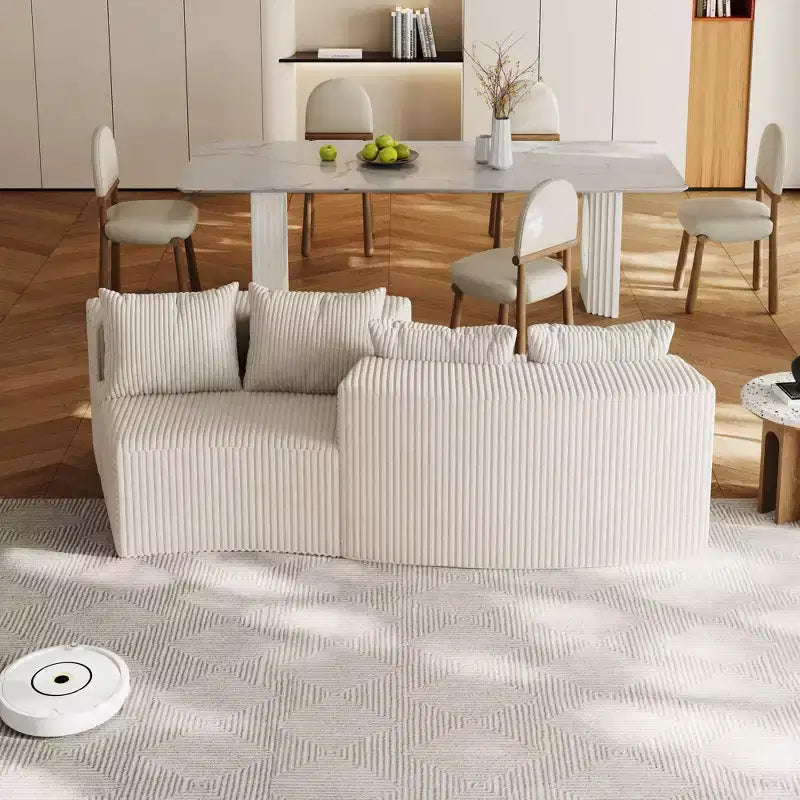 Divano componibile semicircolare simmetrico in velluto a coste con 4 cuscini – Design modulare per camera da letto, soggiorno, ufficio