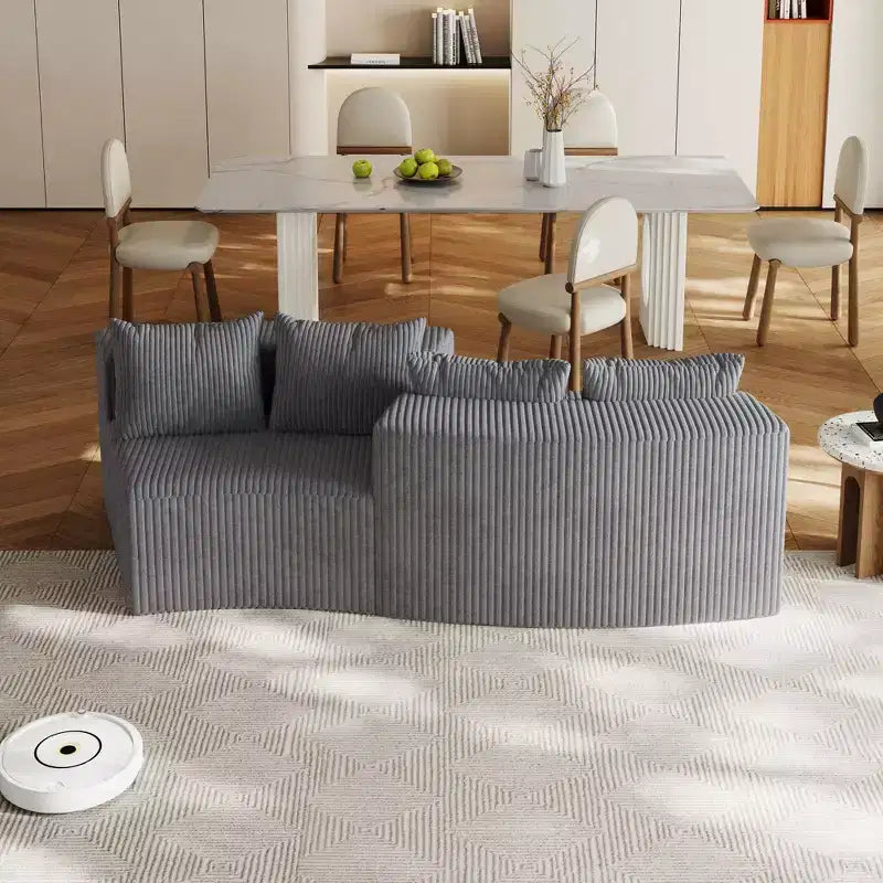 Divano componibile semicircolare simmetrico in velluto a coste con 4 cuscini – Design modulare per camera da letto, soggiorno, ufficio