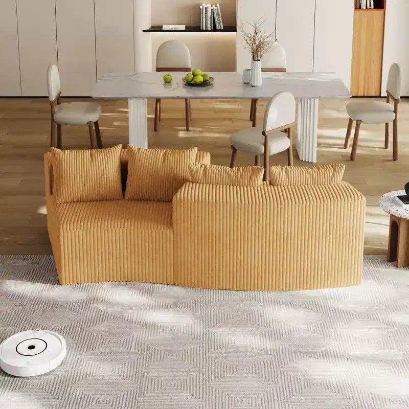 Divano componibile semicircolare simmetrico in velluto a coste con 4 cuscini – Design modulare per camera da letto, soggiorno, ufficio