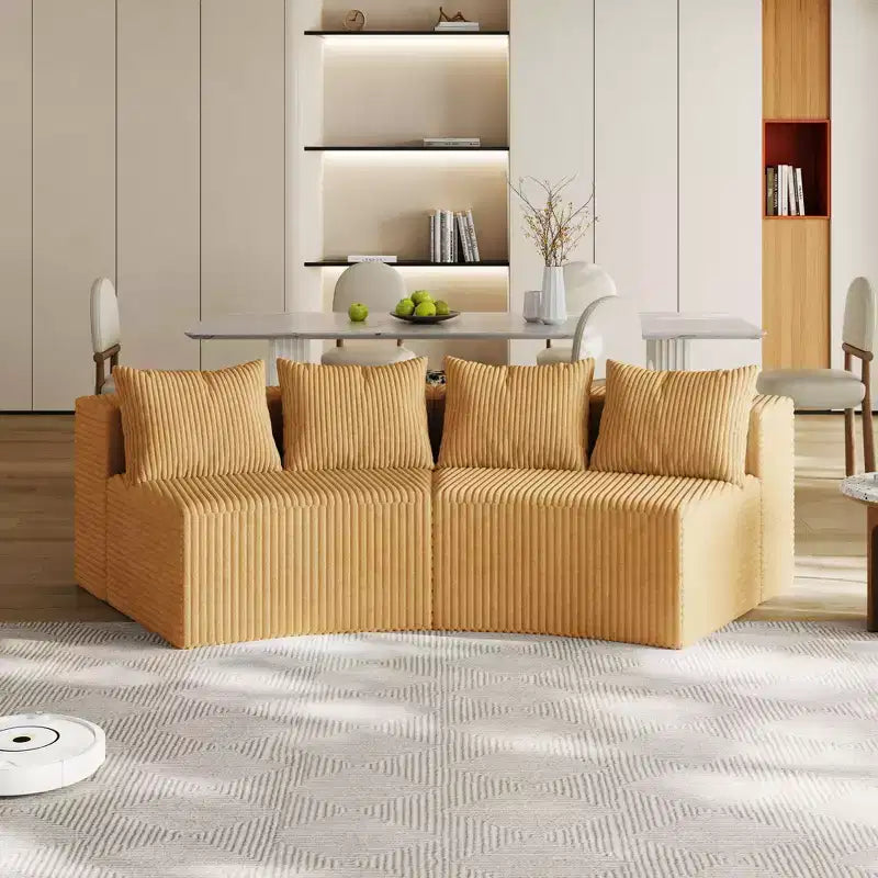 Divano componibile semicircolare simmetrico in velluto a coste con 4 cuscini – Design modulare per camera da letto, soggiorno, ufficio