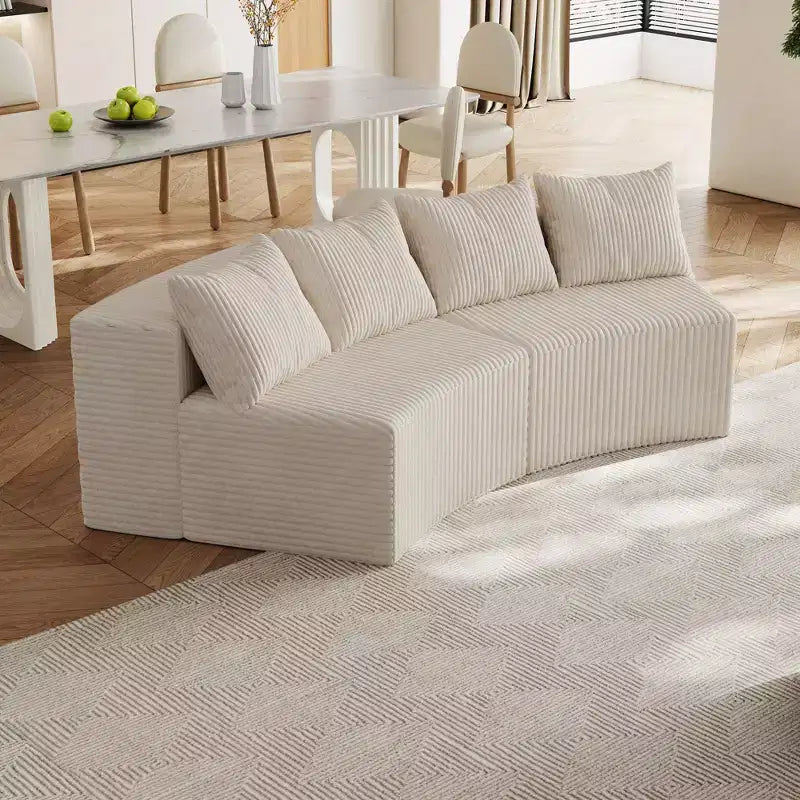 Divano componibile semicircolare simmetrico in velluto a coste con 4 cuscini – Design modulare per camera da letto, soggiorno, ufficio
