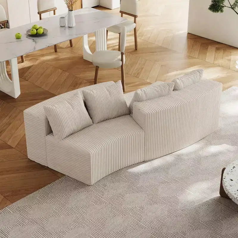 Divano componibile semicircolare simmetrico in velluto a coste con 4 cuscini – Design modulare per camera da letto, soggiorno, ufficio