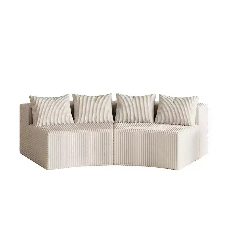 Divano componibile semicircolare simmetrico in velluto a coste con 4 cuscini – Design modulare per camera da letto, soggiorno, ufficio