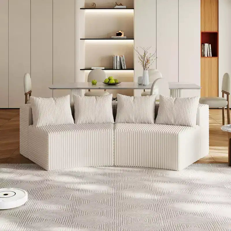 Divano componibile semicircolare simmetrico in velluto a coste con 4 cuscini – Design modulare per camera da letto, soggiorno, ufficio