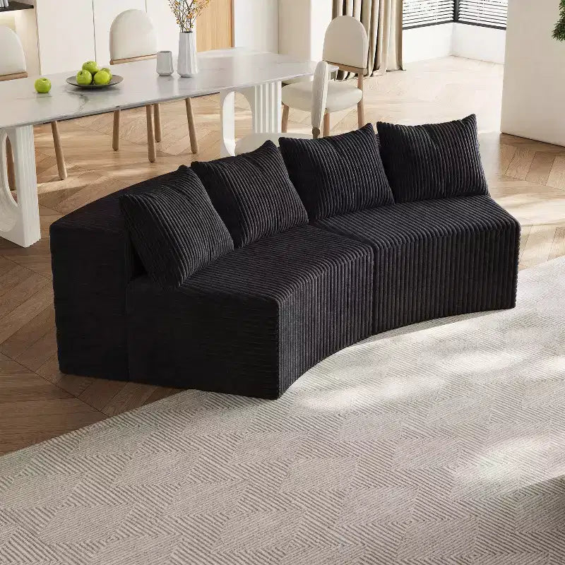Divano componibile semicircolare simmetrico in velluto a coste con 4 cuscini – Design modulare per camera da letto, soggiorno, ufficio