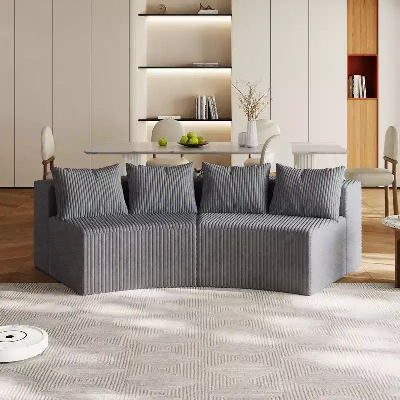Divano componibile semicircolare simmetrico in velluto a coste con 4 cuscini – Design modulare per camera da letto, soggiorno, ufficio