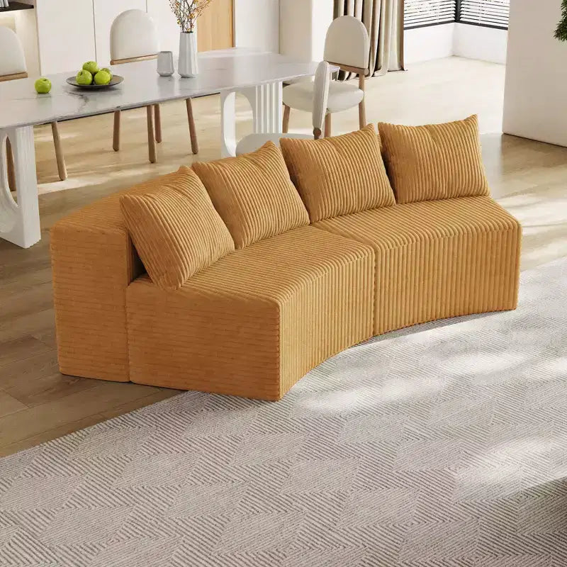 Symmetrical Corduroy Semi-Circular Sectional Sofa with 4 Pillows - Modular Design for Bedroom, Living Room, Office