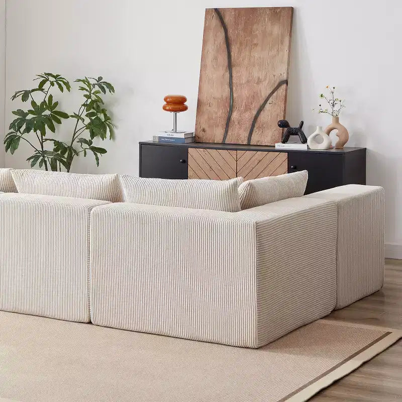Divano sezionale modulare a L in velluto a coste da 264 cm, divano a pavimento di lusso, mobile imbottito per interni