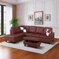Burgundy Leather Sectional Sofa with Ottoman