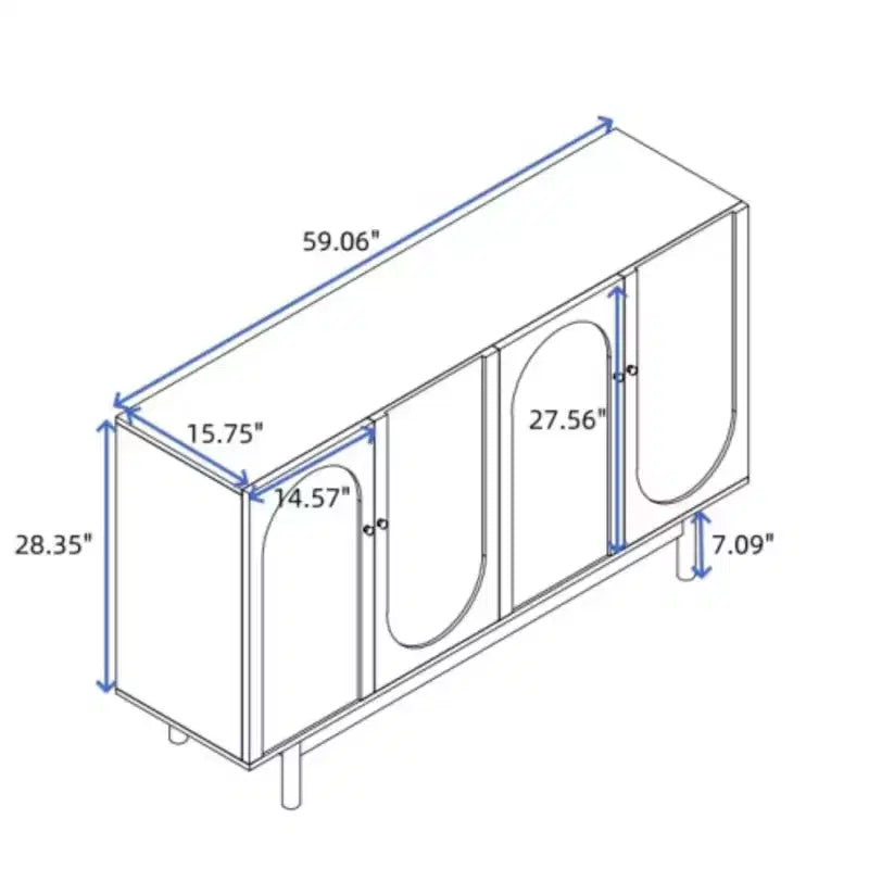 Elegante e Funzionale Mobile Contenitore Intagliato a 4 Ante con Gambe in Pino, Maniglie in Legno Massello e MDF, per Soggiorno, Camera da Letto e Cucina