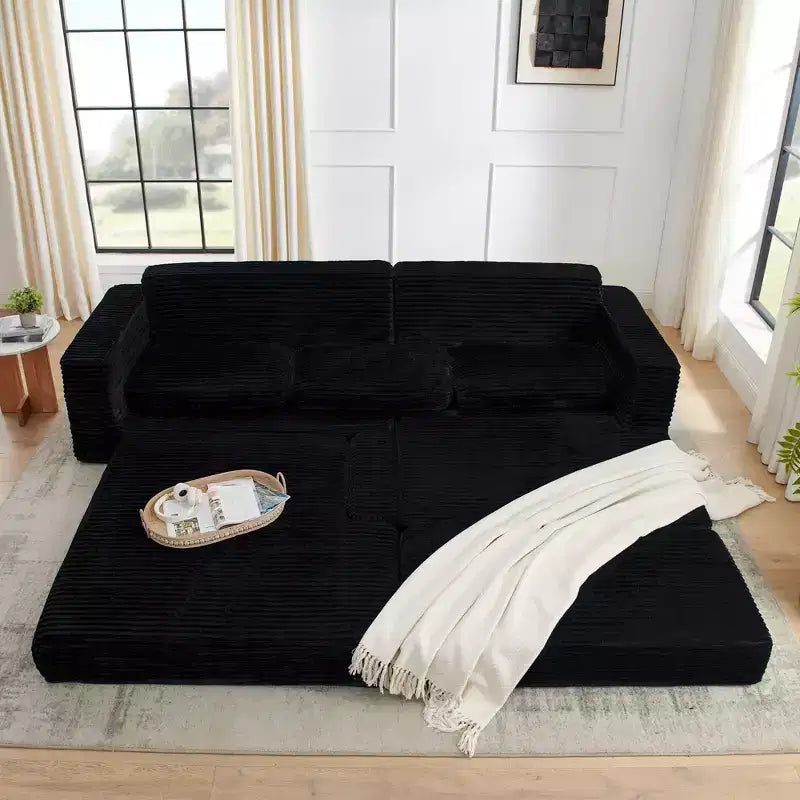 Seduta sinistra divano, Divano componibile a L, Divano componibile compresso in stile moderno minimalista in velluto a coste, Si trasforma in letto, Camera da letto