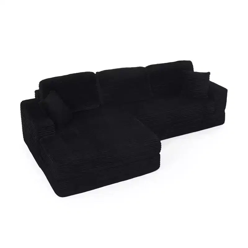 Seduta sinistra divano, Divano componibile a L, Divano componibile compresso in stile moderno minimalista in velluto a coste, Si trasforma in letto, Camera da letto