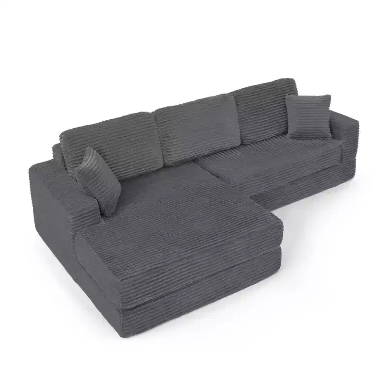Seduta sinistra divano, Divano componibile a L, Divano componibile compresso in stile moderno minimalista in velluto a coste, Si trasforma in letto, Camera da letto