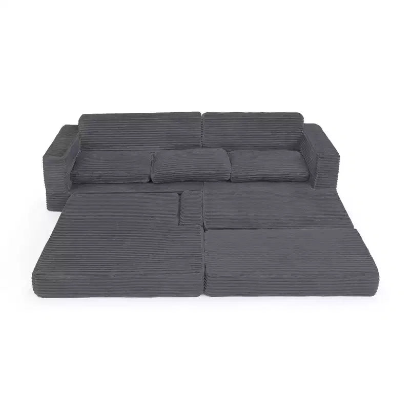Seduta sinistra divano, Divano componibile a L, Divano componibile compresso in stile moderno minimalista in velluto a coste, Si trasforma in letto, Camera da letto