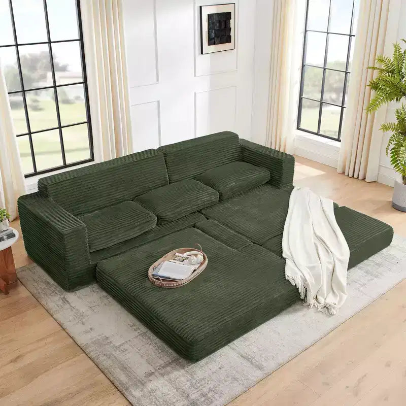 Seduta sinistra divano, Divano componibile a L, Divano componibile compresso in stile moderno minimalista in velluto a coste, Si trasforma in letto, Camera da letto