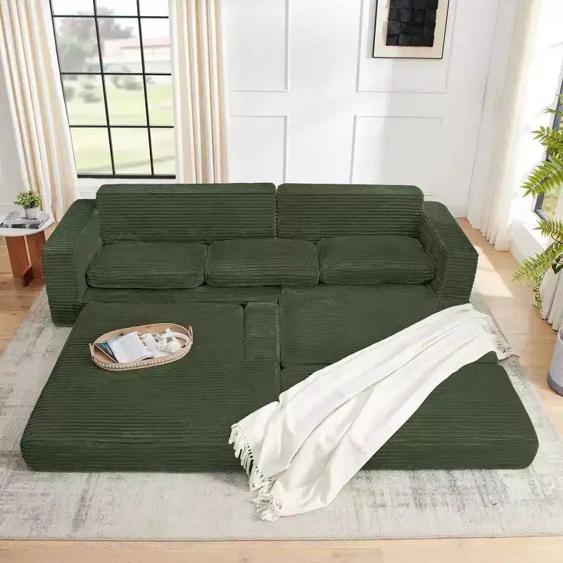 Seduta sinistra divano, Divano componibile a L, Divano componibile compresso in stile moderno minimalista in velluto a coste, Si trasforma in letto, Camera da letto