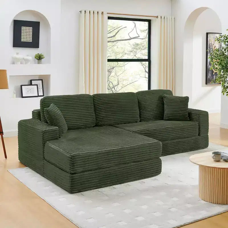 Seduta sinistra divano, Divano componibile a L, Divano componibile compresso in stile moderno minimalista in velluto a coste, Si trasforma in letto, Camera da letto