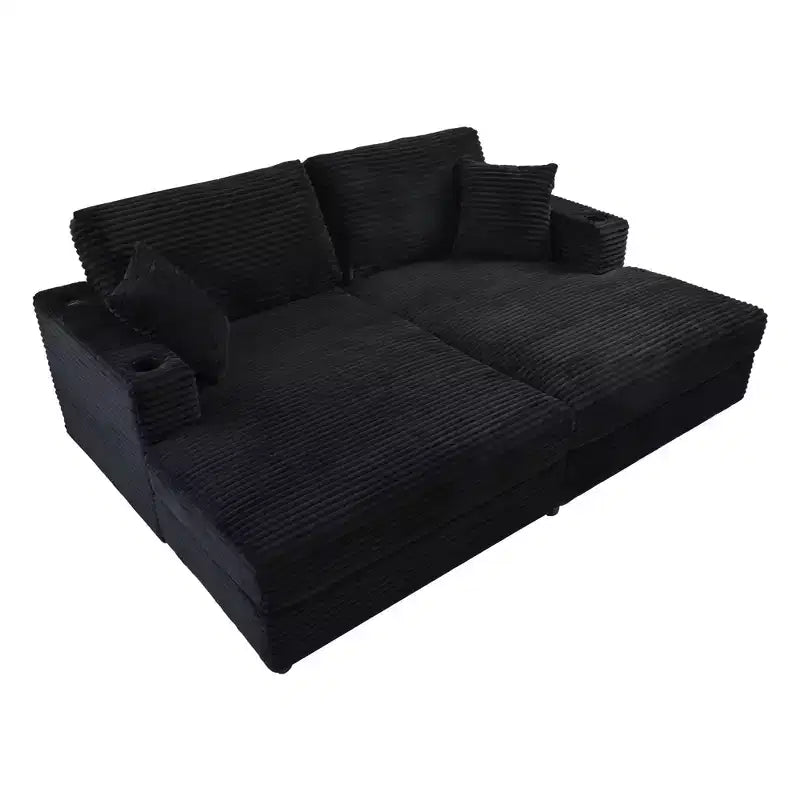 Divano letto sezionale 86.5 con chaise longue e loveseat oversize, in velluto a coste, con due porte USB