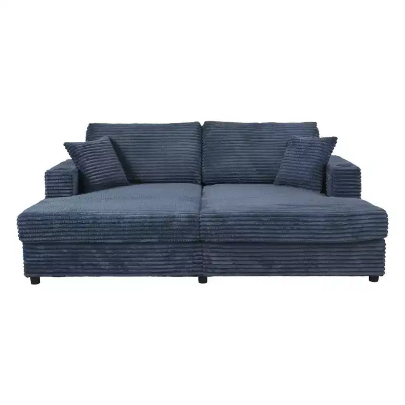 Divano letto sezionale 86.5 con chaise longue e loveseat oversize, in velluto a coste, con due porte USB