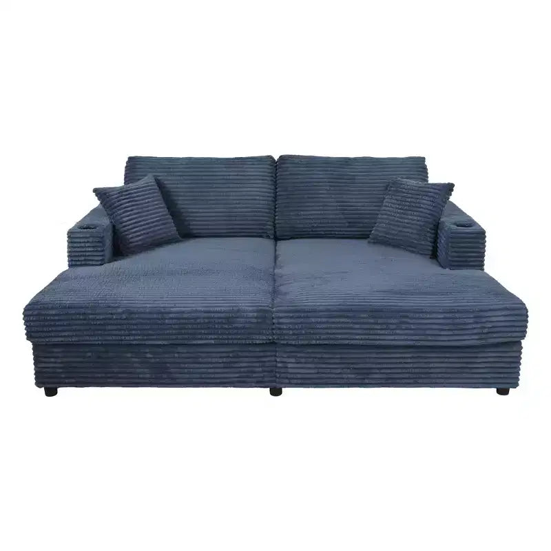 Divano letto sezionale 86.5 con chaise longue e loveseat oversize, in velluto a coste, con due porte USB