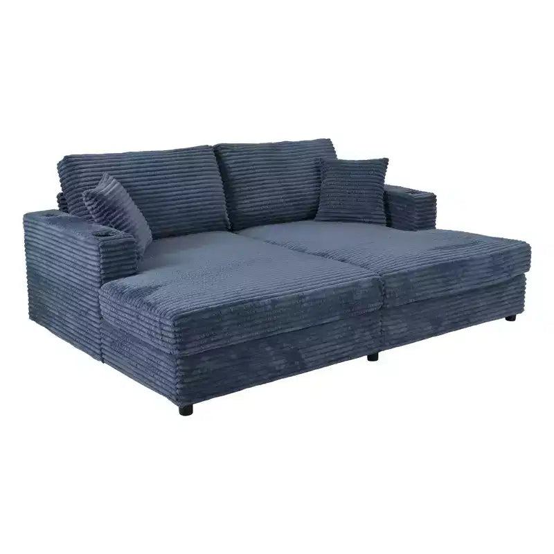 Divano letto sezionale 86.5 con chaise longue e loveseat oversize, in velluto a coste, con due porte USB
