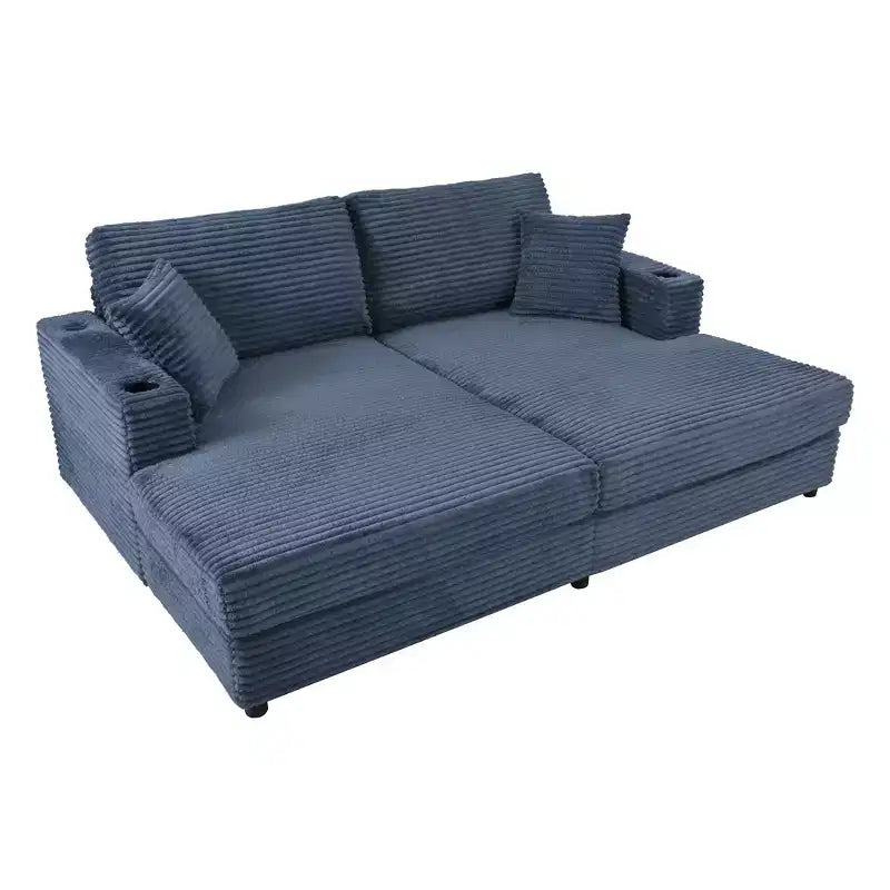 Divano letto sezionale 86.5 con chaise longue e loveseat oversize, in velluto a coste, con due porte USB