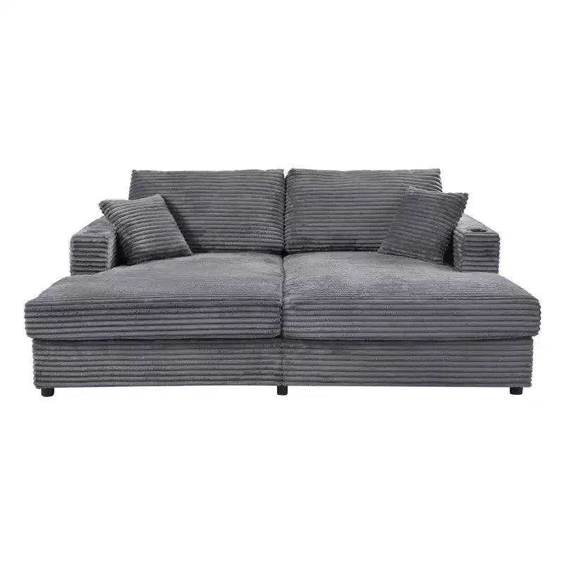Divano letto sezionale 86.5 con chaise longue e loveseat oversize, in velluto a coste, con due porte USB