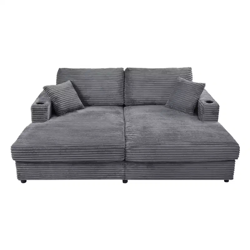 Divano letto sezionale 86.5 con chaise longue e loveseat oversize, in velluto a coste, con due porte USB